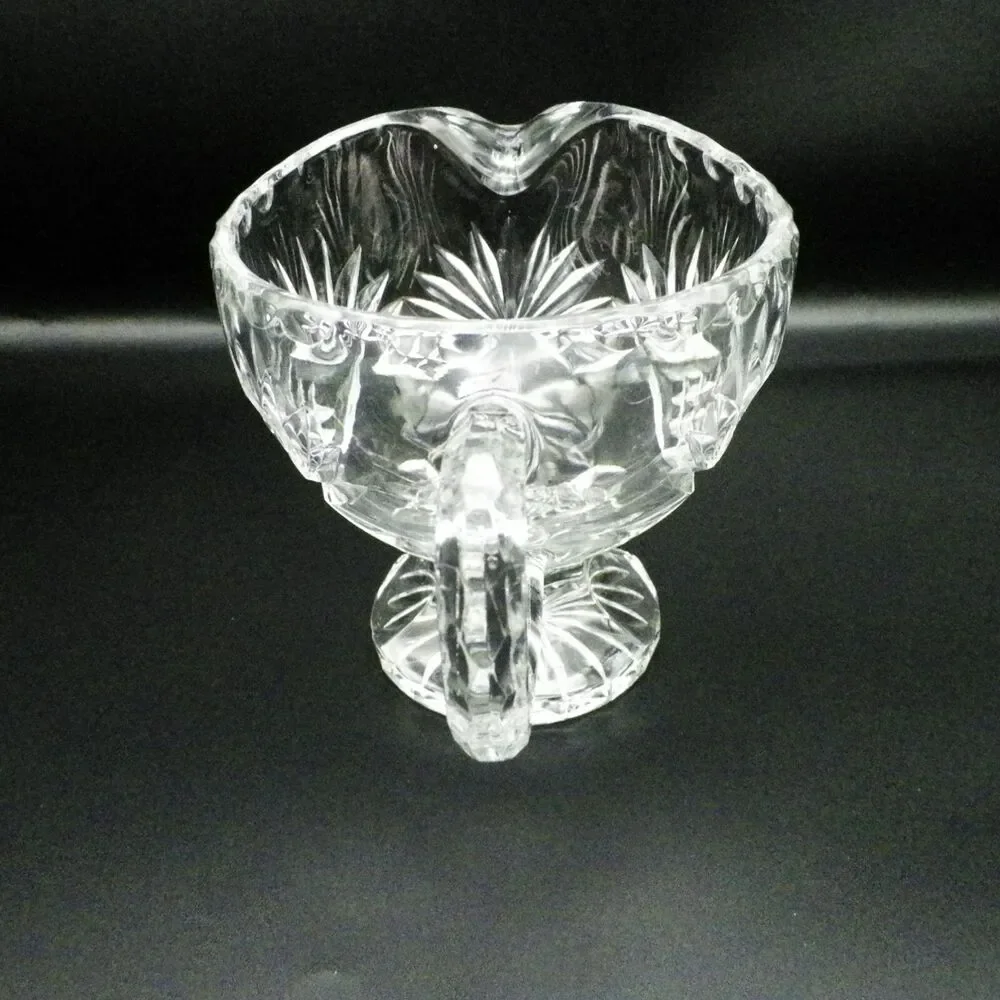 Footed Gravy Boat Crystal Fan and Criss-Cross Pattern Vintage Glassware